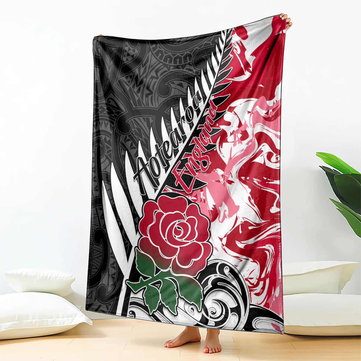 custom-new-zealand-and-england-rugby-blanket-silver-fern-with-red-rose-world-cup-2023