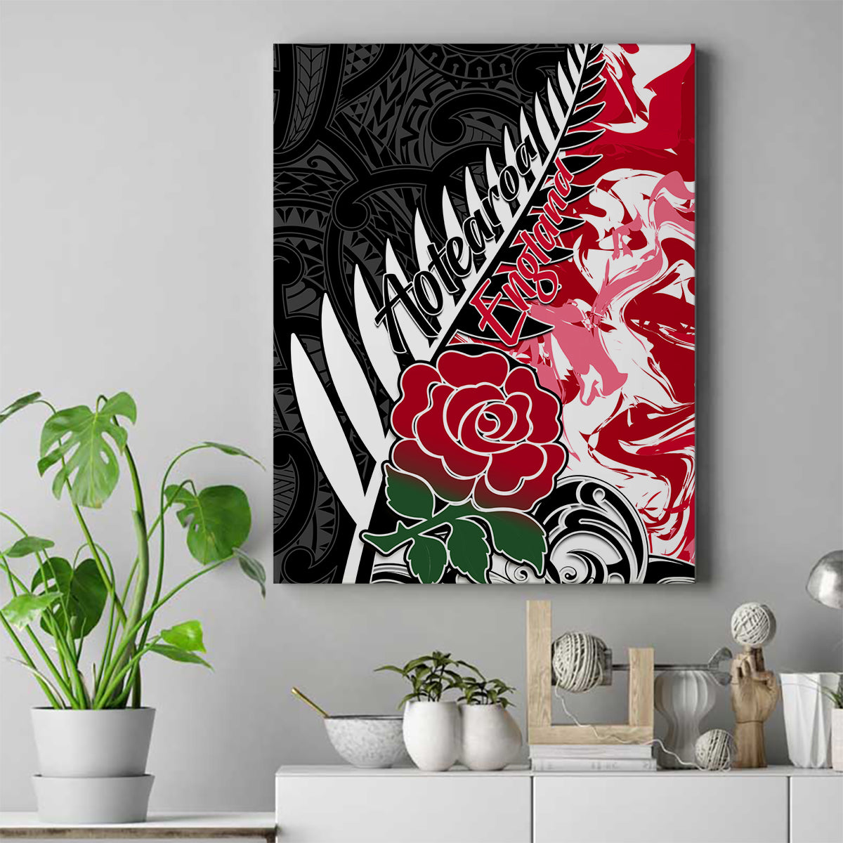 Custom New Zealand and England Rugby Canvas Wall Art Silver Fern With Red Rose World Cup 2023 - Wonder Print Shop