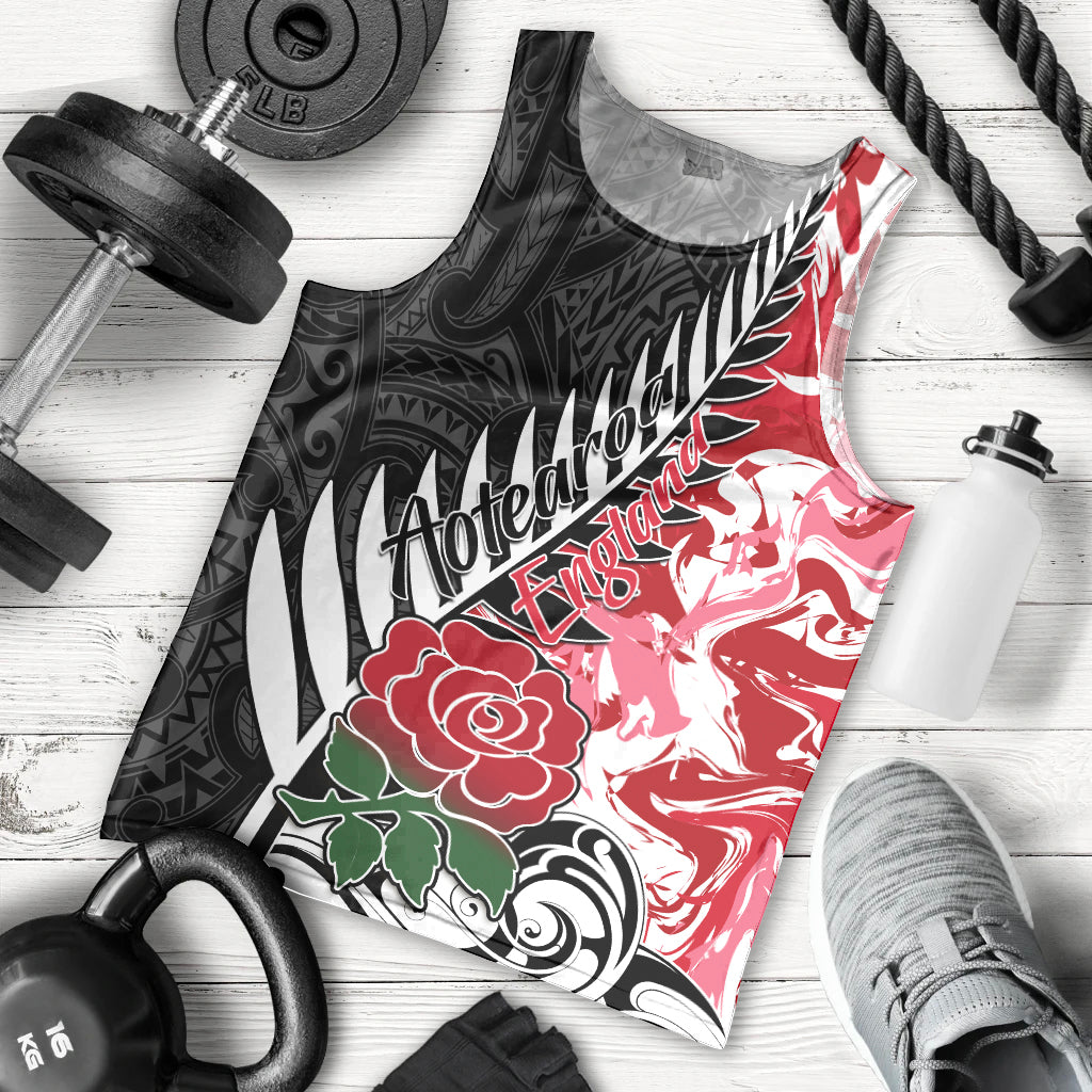 Custom New Zealand and England Rugby Men Tank Top Silver Fern With Red Rose World Cup 2023 - Wonder Print Shop