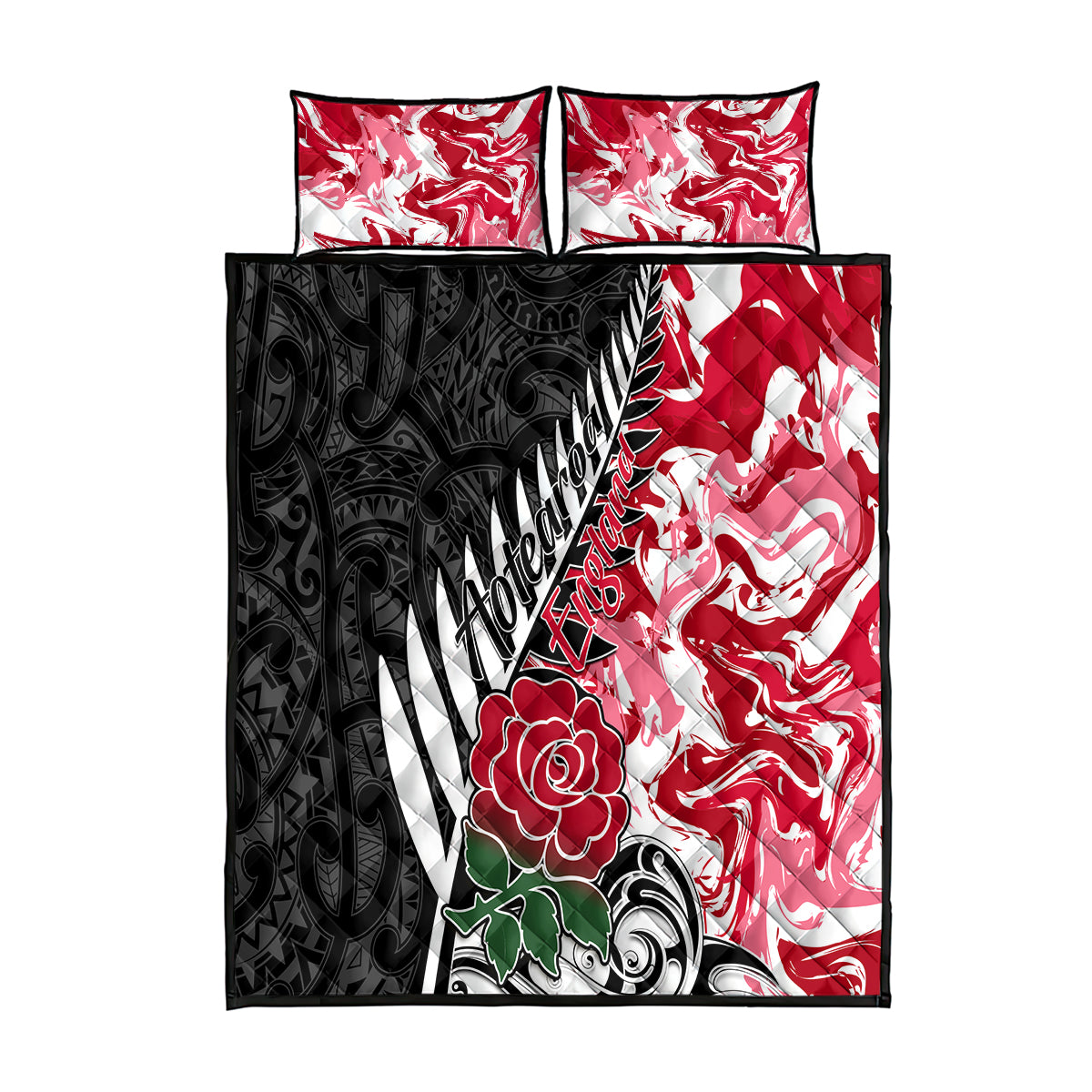 custom-new-zealand-and-england-rugby-quilt-bed-set-silver-fern-with-red-rose-world-cup-2023