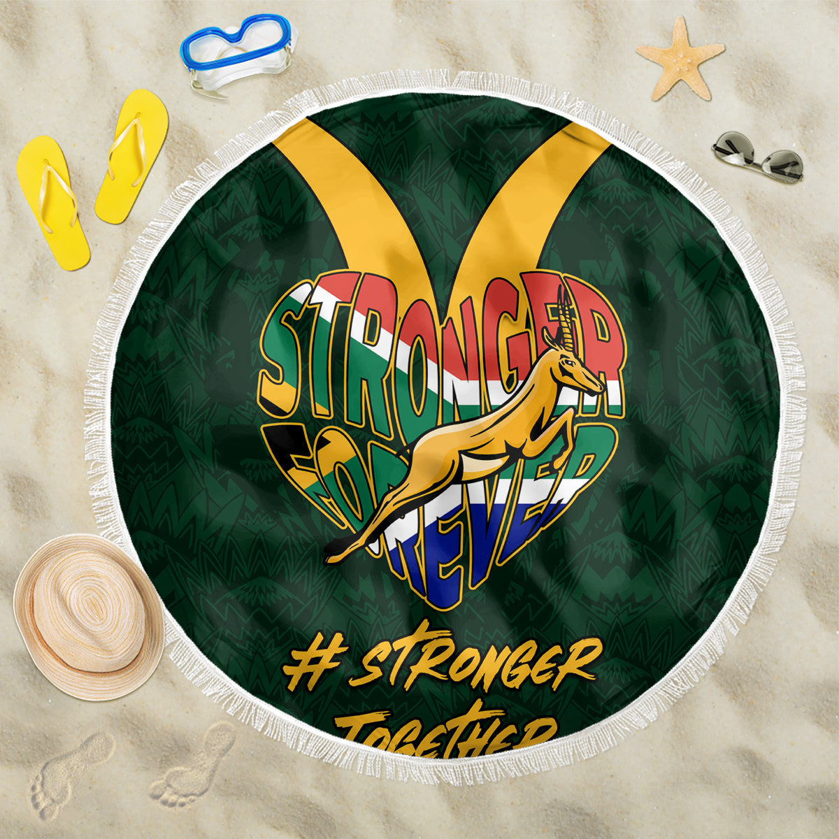 Custom South Africa Rugby Beach Blanket Stronger Together Stronger Forever Bokke World Cup 2023 - Wonder Print Shop