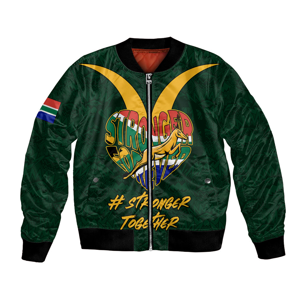 Custom South Africa Rugby Bomber Jacket Stronger Together Stronger Forever Bokke World Cup 2023 - Wonder Print Shop