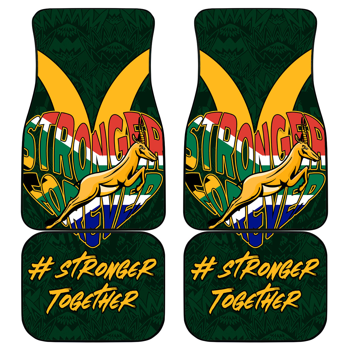 Custom South Africa Rugby Car Mats Stronger Together Stronger Forever Bokke World Cup 2023 - Wonder Print Shop