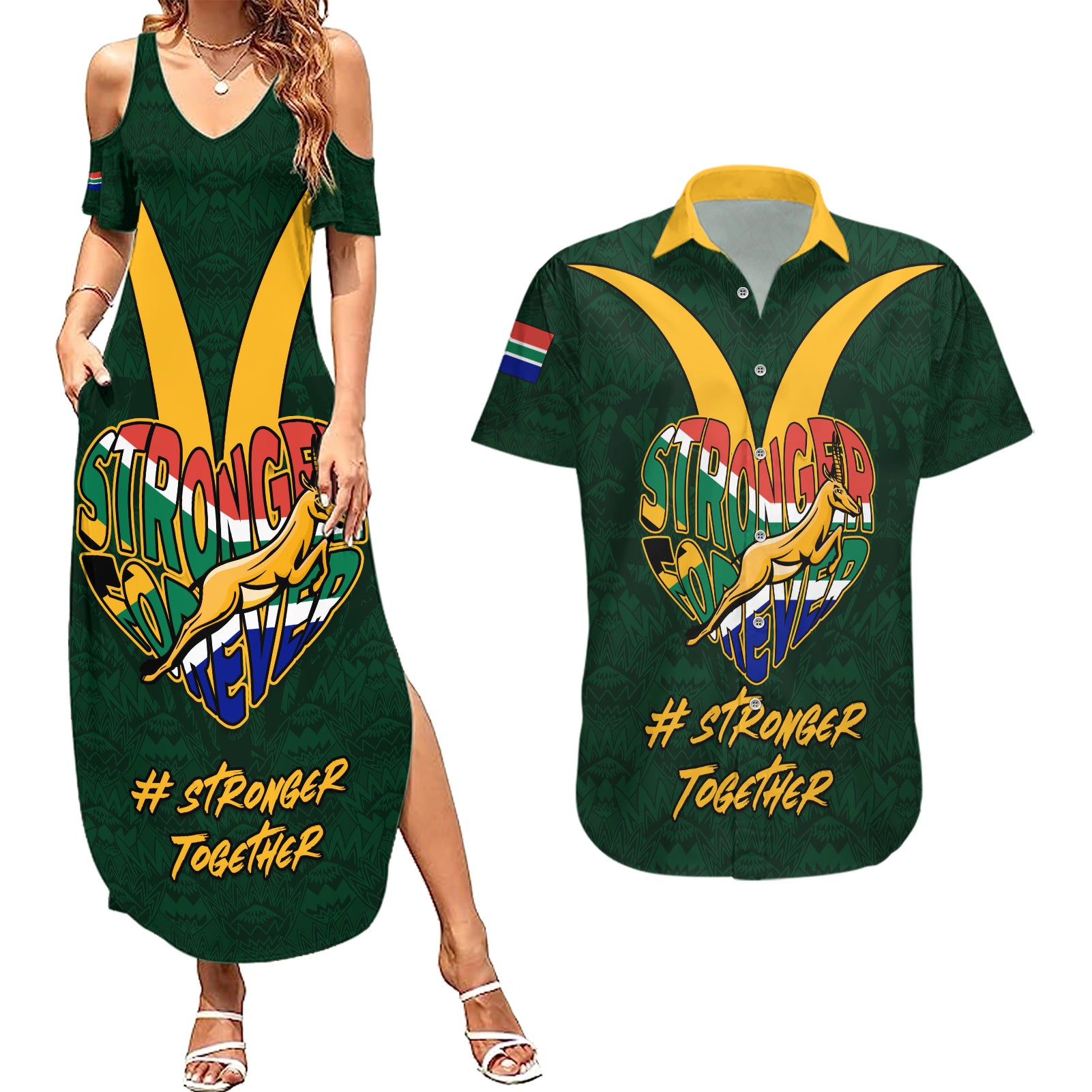 Custom South Africa Rugby Couples Matching Summer Maxi Dress and Hawaiian Shirt Stronger Together Stronger Forever Bokke World Cup 2023 - Wonder Print Shop