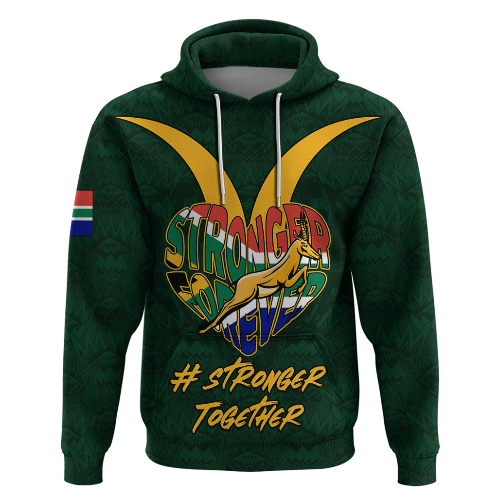 Custom South Africa Rugby Hoodie Stronger Together Stronger Forever Bokke World Cup 2023 - Wonder Print Shop