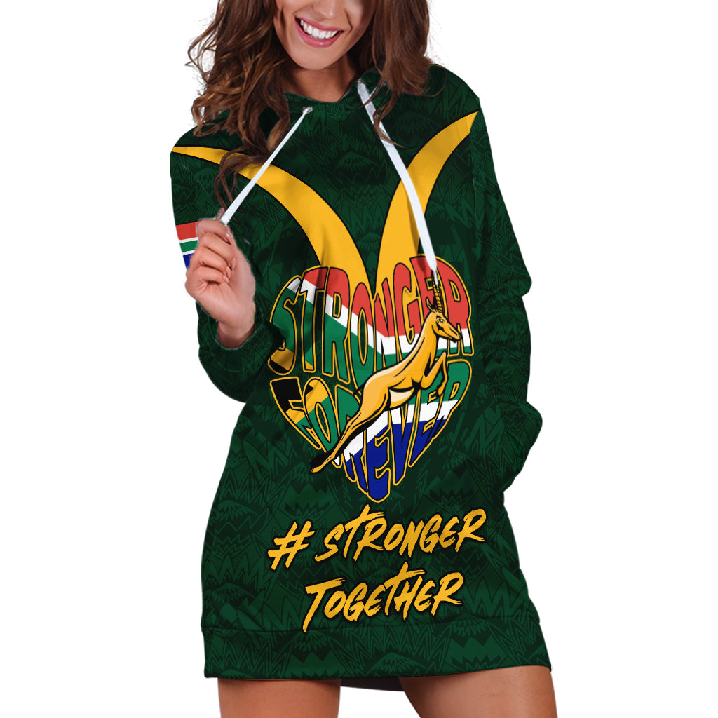 Custom South Africa Rugby Hoodie Dress Stronger Together Stronger Forever Bokke World Cup 2023 - Wonder Print Shop