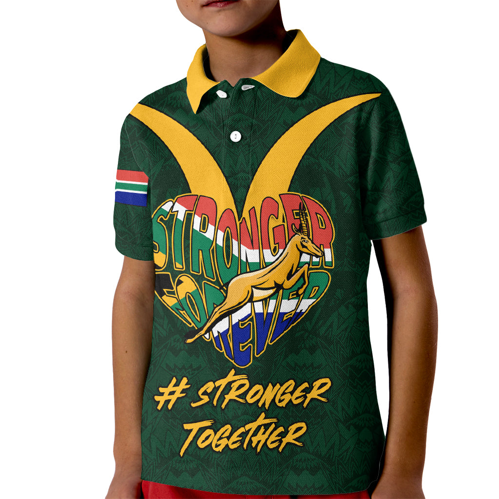 Custom South Africa Rugby Kid Polo Shirt Stronger Together Stronger Forever Bokke World Cup 2023 - Wonder Print Shop