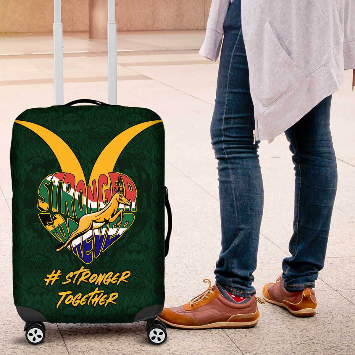 Custom South Africa Rugby Luggage Cover Stronger Together Stronger Forever Bokke World Cup 2023 - Wonder Print Shop