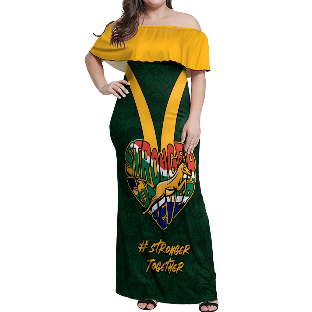 Custom South Africa Rugby Off Shoulder Maxi Dress Stronger Together Stronger Forever Bokke World Cup 2023 - Wonder Print Shop