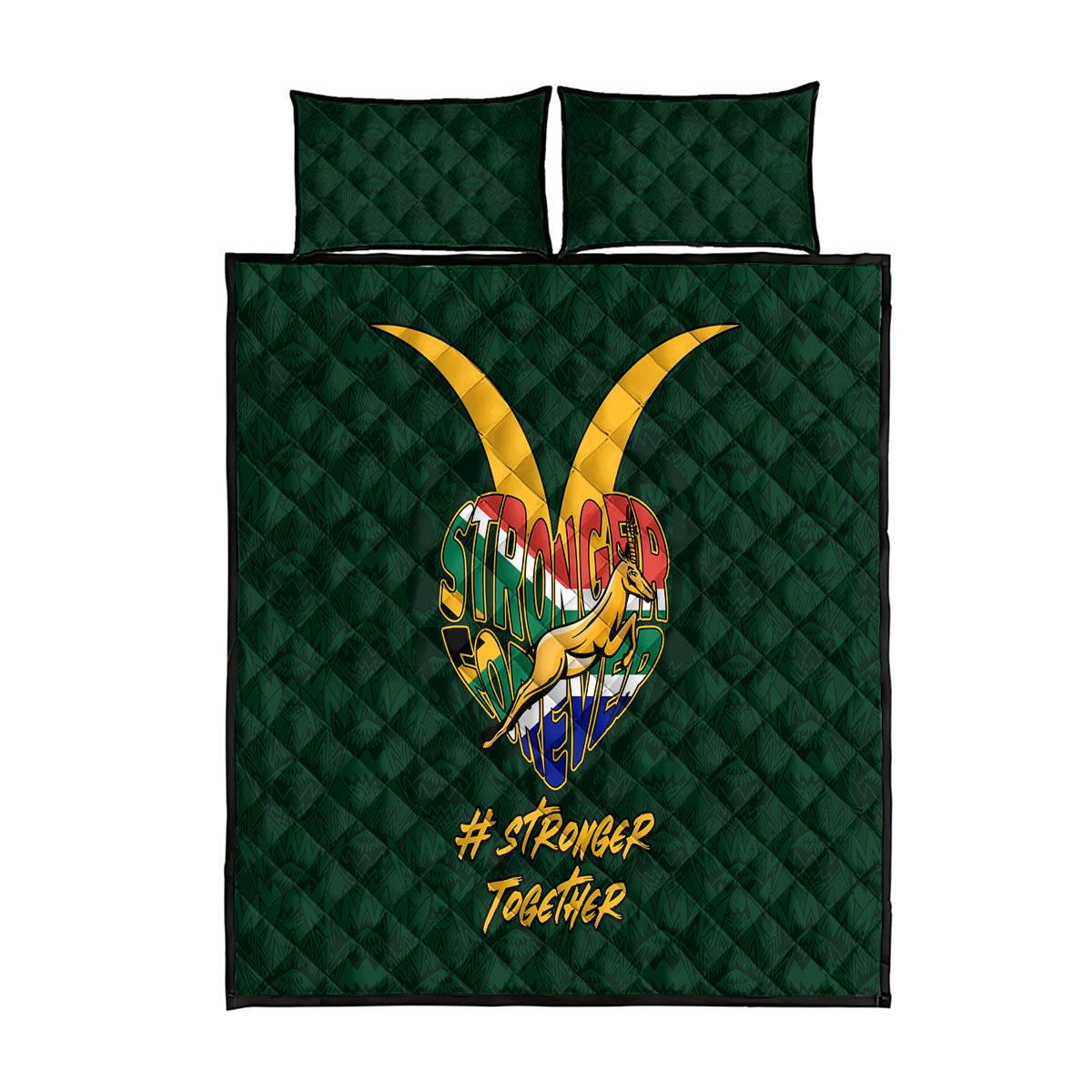 Custom South Africa Rugby Quilt Bed Set Stronger Together Stronger Forever Bokke World Cup 2023 - Wonder Print Shop