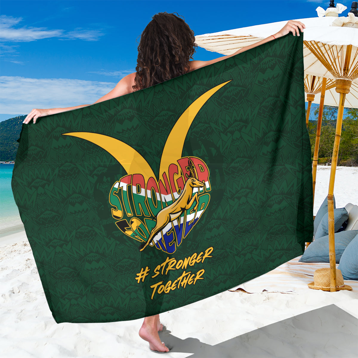 Custom South Africa Rugby Sarong Stronger Together Stronger Forever Bokke World Cup 2023 - Wonder Print Shop