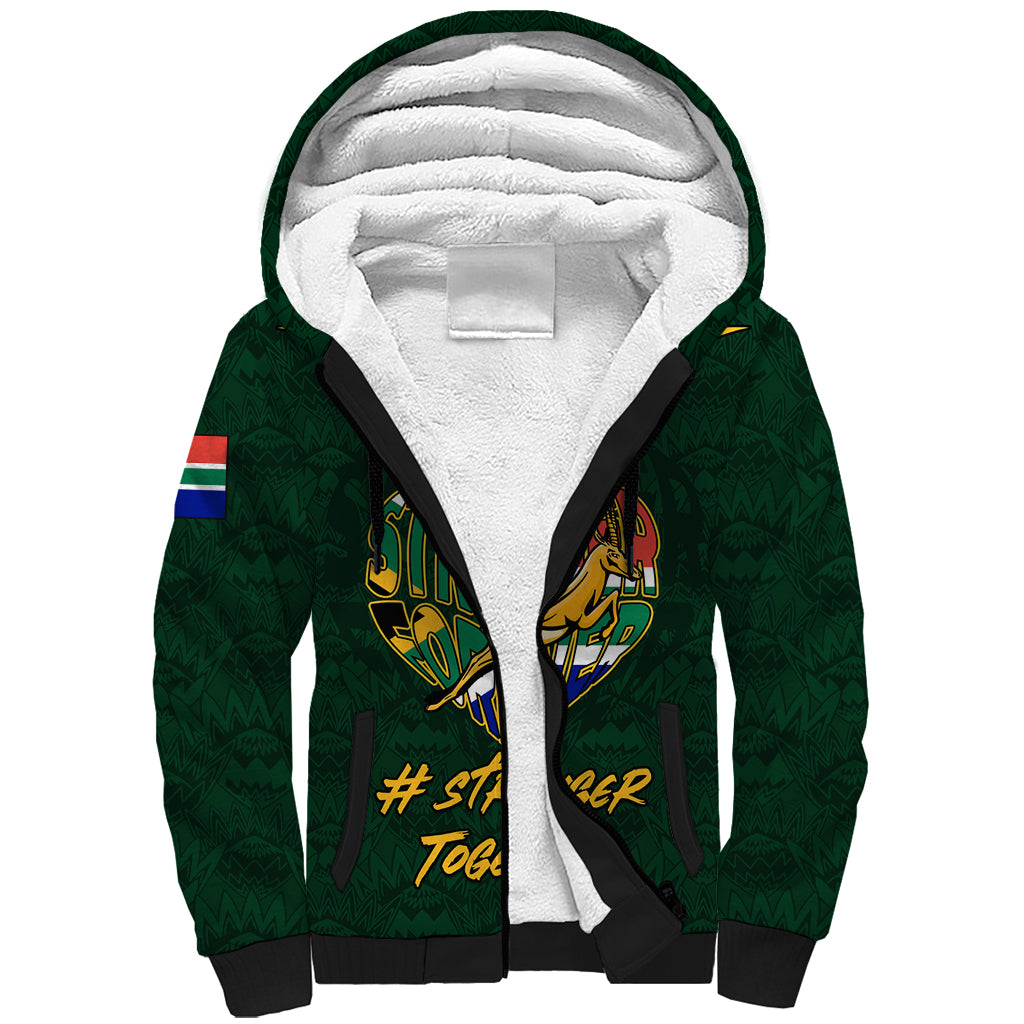 Custom South Africa Rugby Sherpa Hoodie Stronger Together Stronger Forever Bokke World Cup 2023 - Wonder Print Shop