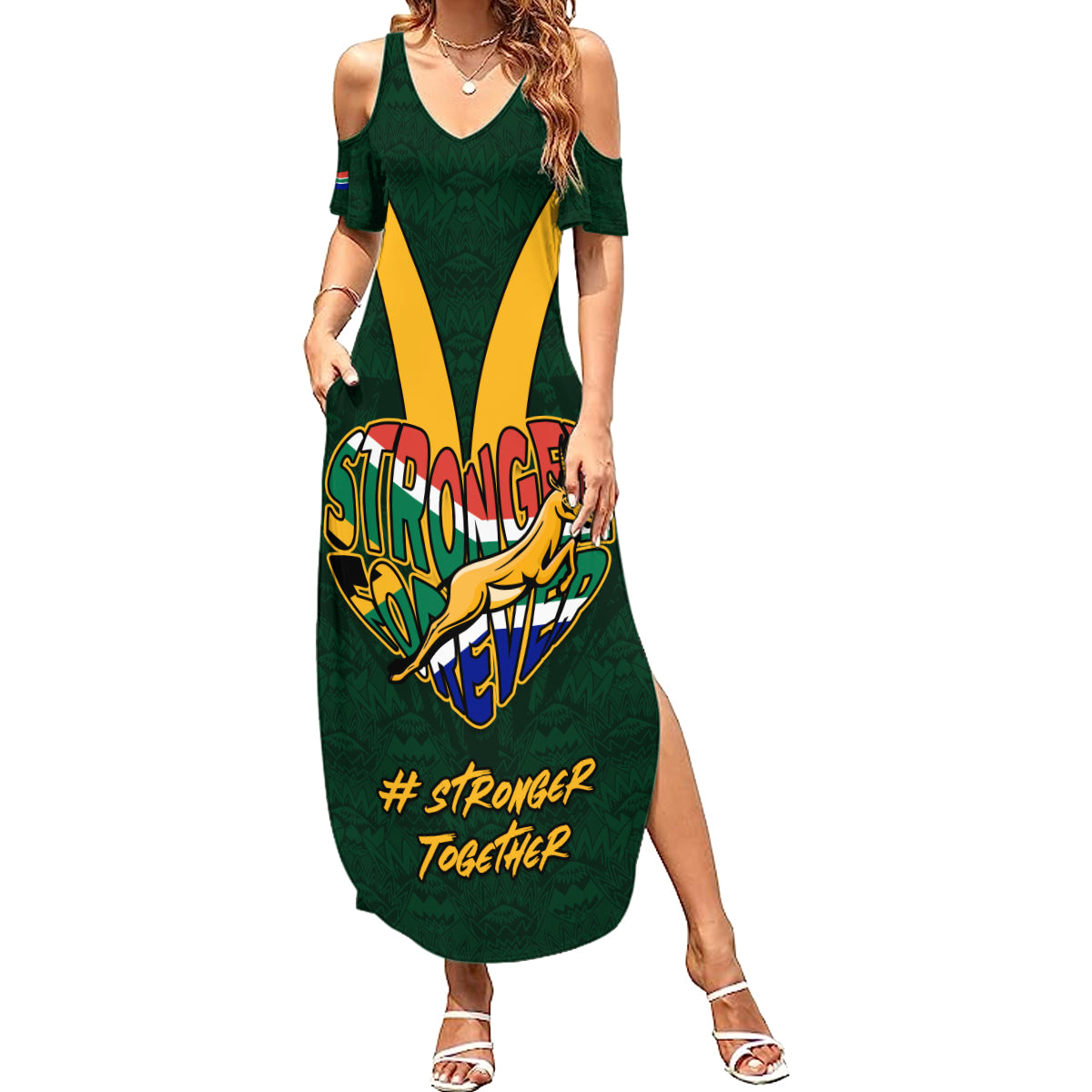 Custom South Africa Rugby Summer Maxi Dress Stronger Together Stronger Forever Bokke World Cup 2023 - Wonder Print Shop