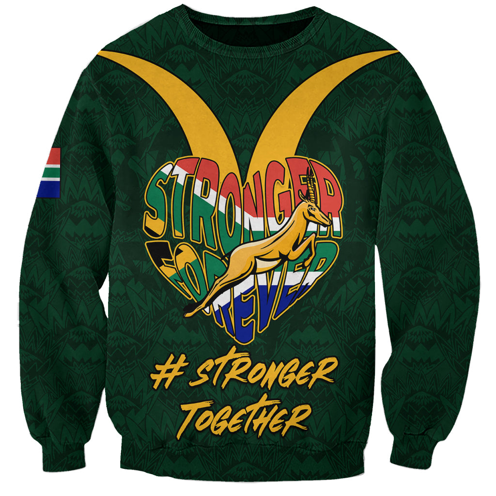 Custom South Africa Rugby Sweatshirt Stronger Together Stronger Forever Bokke World Cup 2023 - Wonder Print Shop