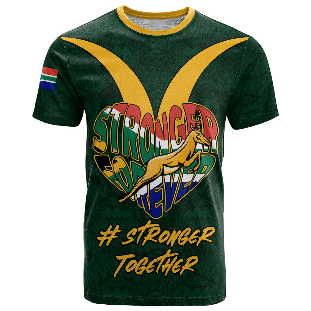 Custom South Africa Rugby T Shirt Stronger Together Stronger Forever Bokke World Cup 2023 - Wonder Print Shop