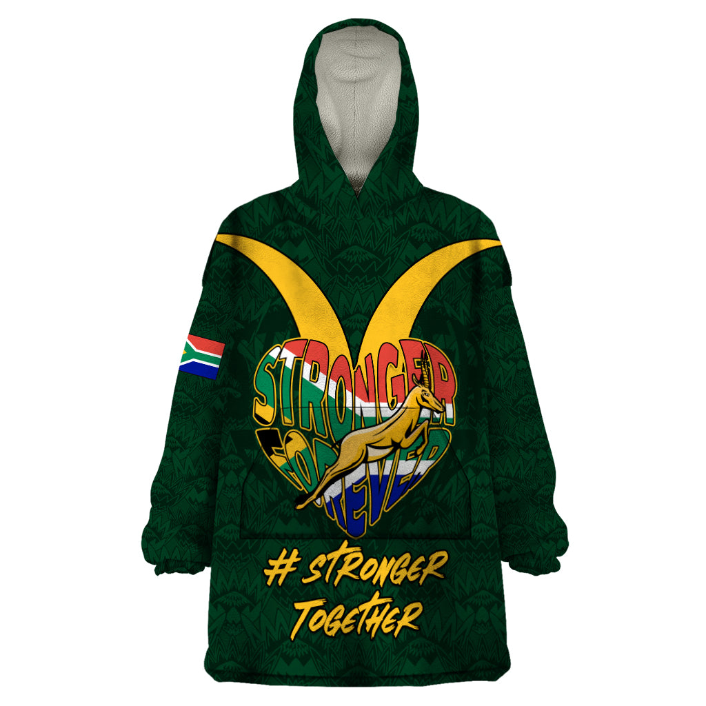 Custom South Africa Rugby Wearable Blanket Hoodie Stronger Together Stronger Forever Bokke World Cup 2023 - Wonder Print Shop