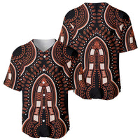African dashiki patterned baseball jersey, black with orange-red ornate central motif