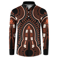 Black dashiki-pattern button sweatshirt with orange geometric figures, long sleeves