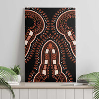 Black canvas wall art with orange dashiki arch motif, symmetrical panel design