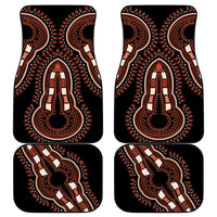 Set of four black car mats with orange-brown dashiki pattern, rounded rectangular