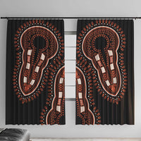 Black dashiki patterned window curtain set with two panels and orange medallion figures.