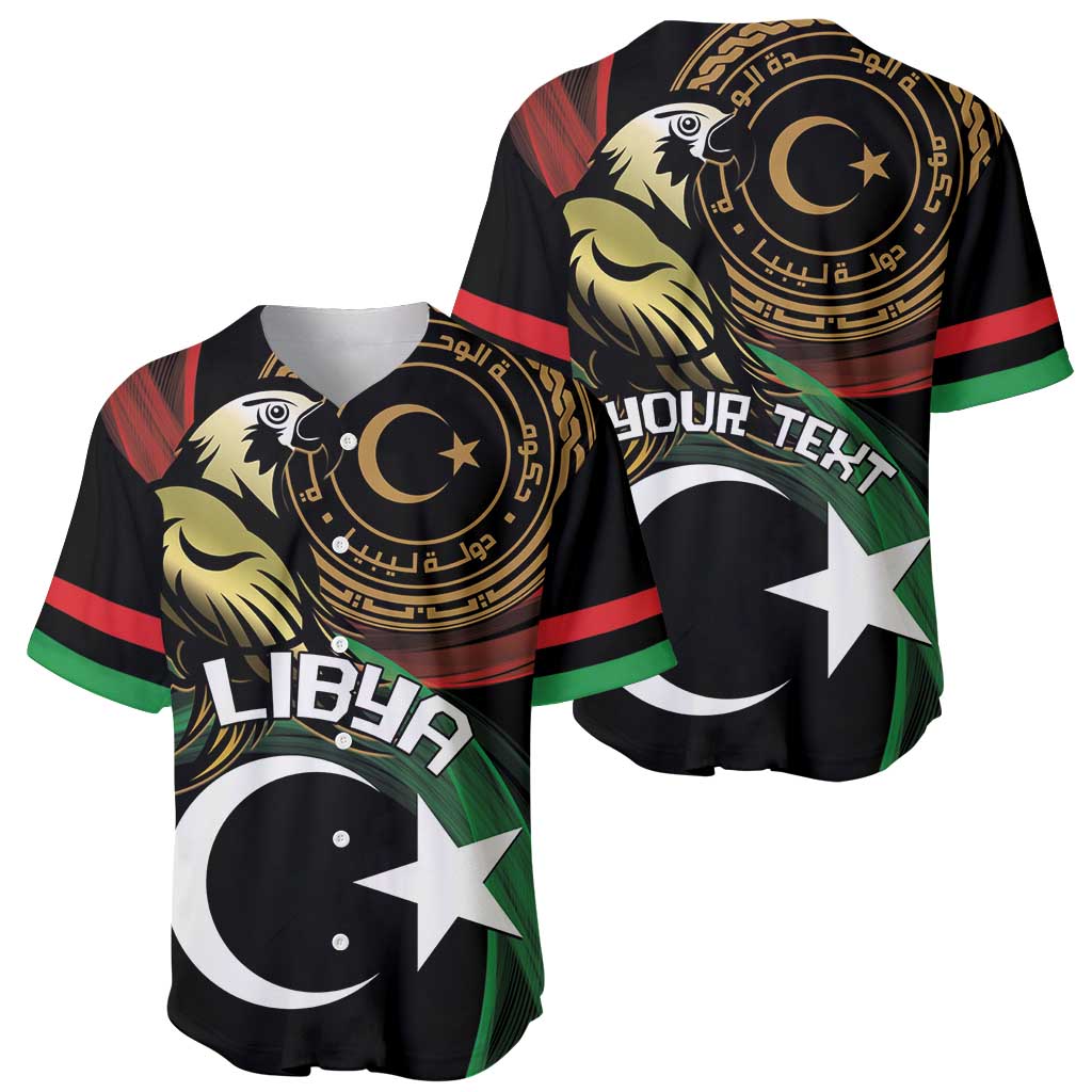 Two black Libya baseball jerseys: one shows "LIBYA", the other shows "YOUR TEXT"