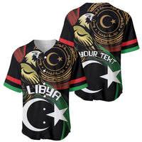 Two black Libya baseball jerseys: one shows "LIBYA", the other shows "YOUR TEXT"