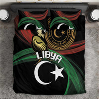 Black duvet cover set with Libya lettering, crescent-and-star emblem and eagle graphic