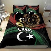 Black bedding set with Libya lettering, crescent moon and star, red-green flag swirl design