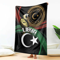 Black flag-themed throw blanket with white crescent and star, eagle emblem, green red stripes