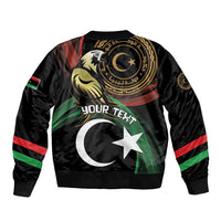 Unisex black bomber jacket with large Libya star-and-crescent graphic on zip front