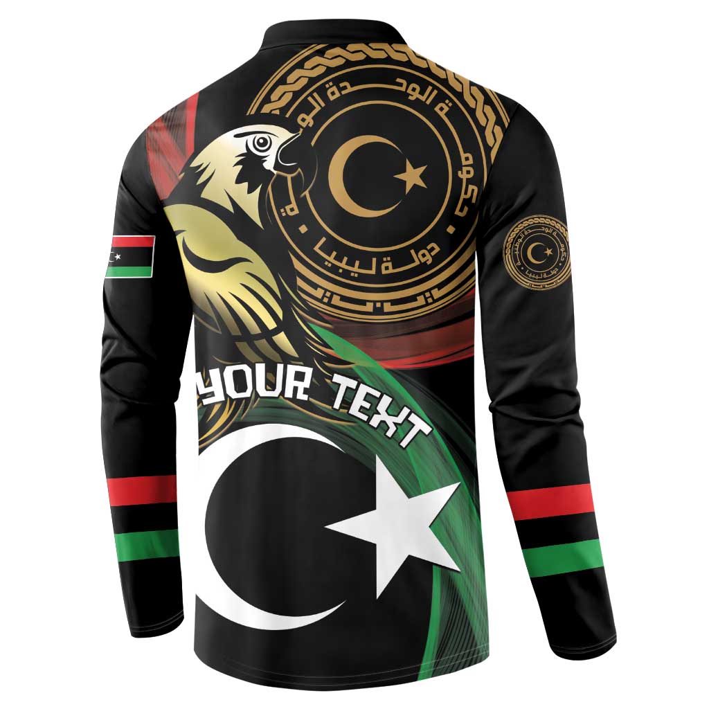 Black button sweatshirt with back design, Libya text, and crescent star graphic