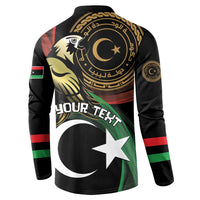 Black button sweatshirt with back design, Libya text, and crescent star graphic