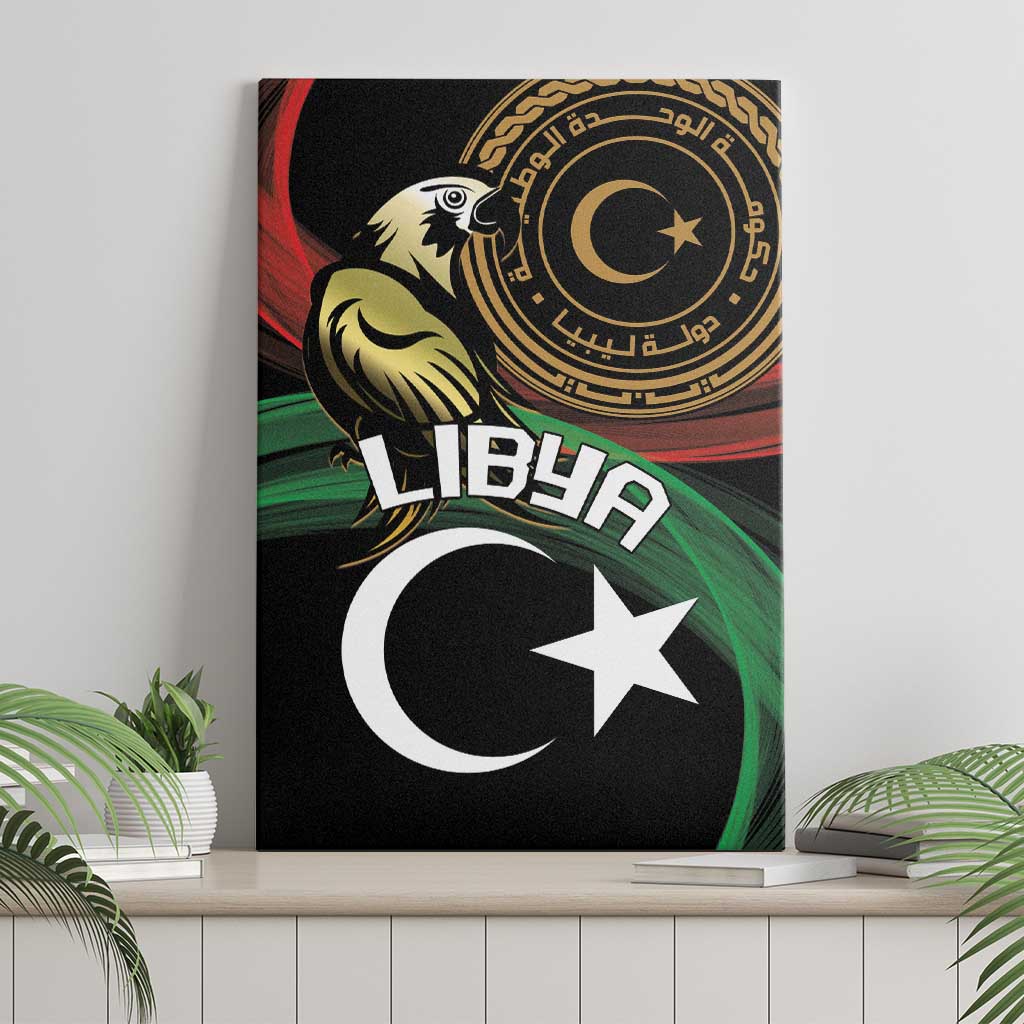 Libya canvas wall art featuring eagle, crescent and star with LIBYA text