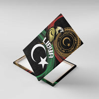Libya canvas wall art with eagle, gold medallion, crescent and star design