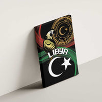 Libya canvas wall art angled on wall with eagle, gold emblem, crescent and star