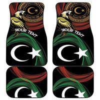Black car floor mats (4) with Libya crescent and star, green-red swirls, "YOUR TEXT".