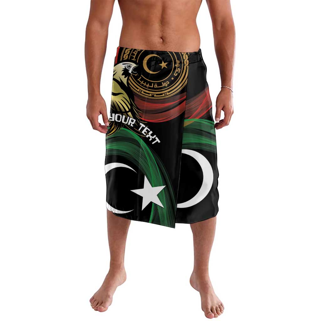 Black graphic lavalava shorts with star and crescent print