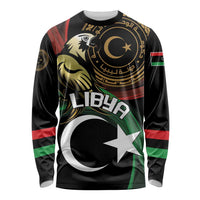 Black long-sleeve shirt with Libya flag eagle and crescent star graphic