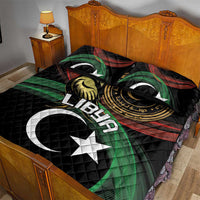 Black flag-themed quilt bed set with gold emblem, crescent, and star print; includes 2 pillows