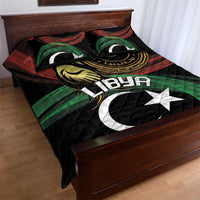 Black quilt bed set with green red waves, gold circular emblem, crescent and star; 2 pillows