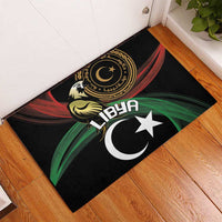 Black rubber doormat with Libya flag-style crescent and star design