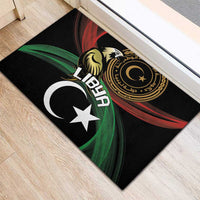 Black rubber doormat featuring Libya eagle and crescent star emblem