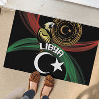 Black rubber doormat with Libya eagle, crescent, and star graphic