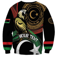 Black sweatshirt with eagle, crescent star, 'YOUR TEXT' front print and flag stripe sleeves.