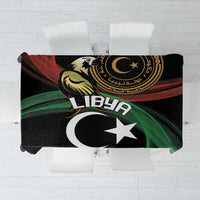 Black Libya-themed tablecloth with white crescent and star, green and red stripes