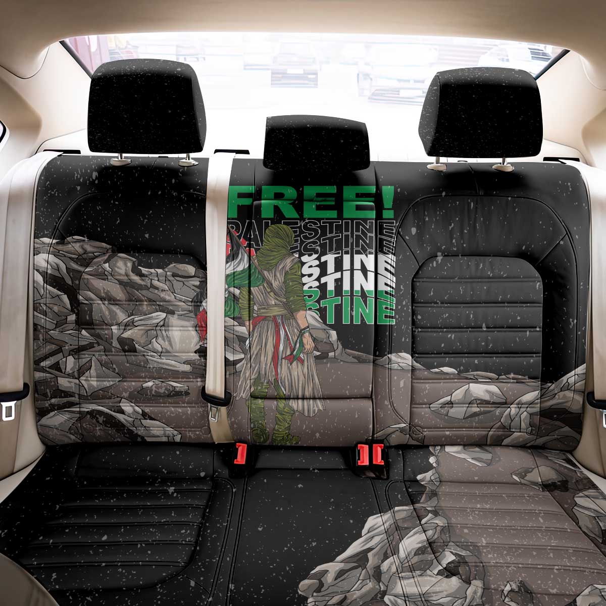 Black car seat cover set with eagle graphic on center seatback and rear seats.