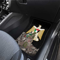 Black car floor mat with Eagle of Saladin emblem and rock pattern, front passenger footwell