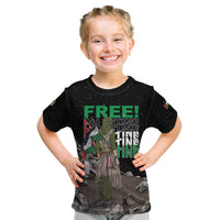 Kids black graphic T-shirt with front text and eagle illustration