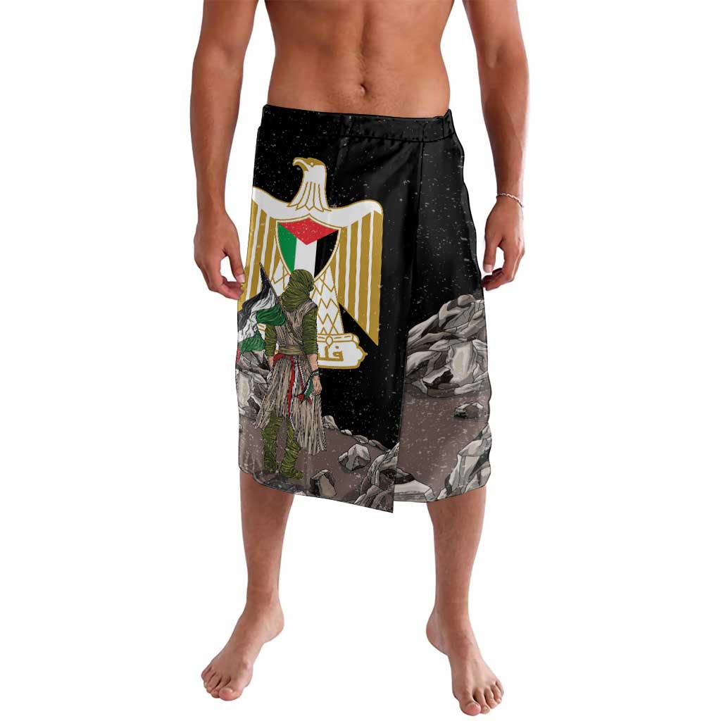 Black knee-length shorts with eagle and shield graphic print